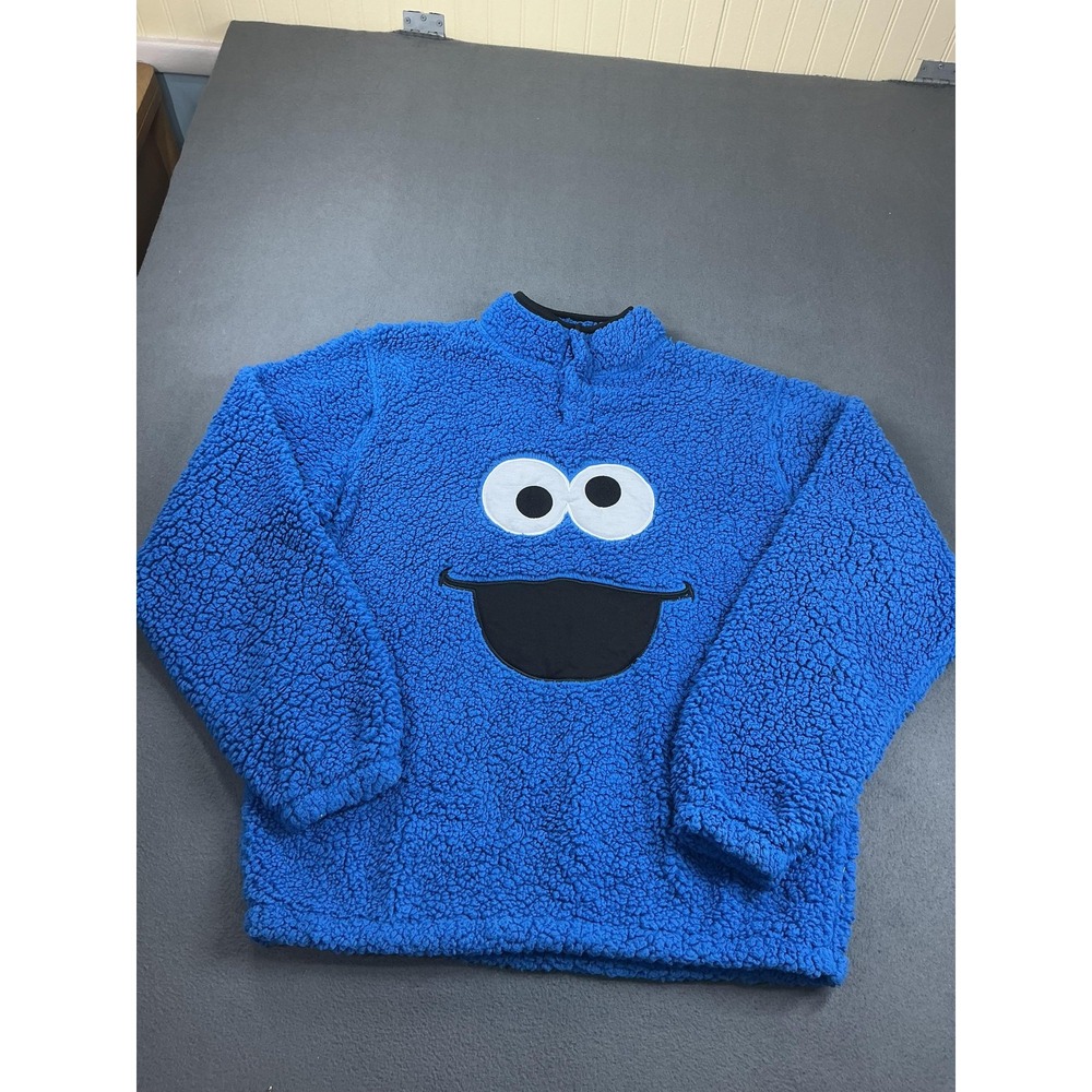 Sesame Street Sweatshirt Mens Large Blue‎ Cookie Monster Sherpa Fleece Pullover